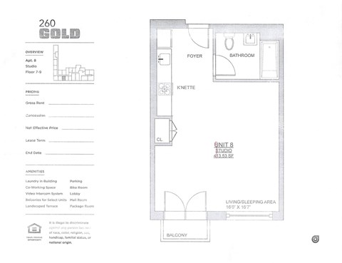 A floor plan for a 260 Gold apartment is displayed.